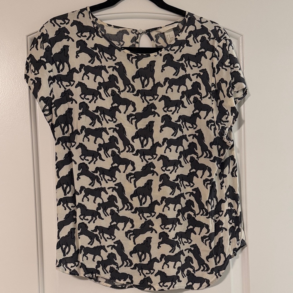 H&M Black and White Horse Print Blouse